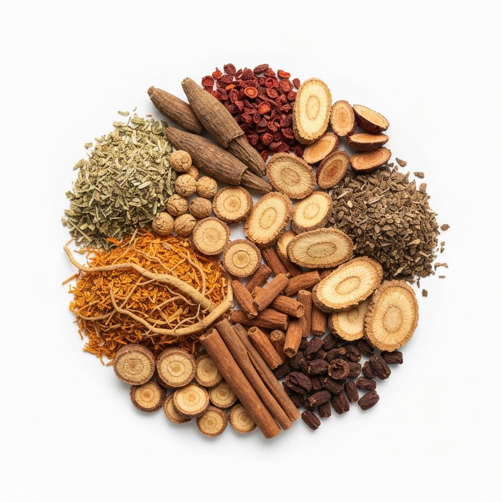 Close-up of dried botanicals and herbs